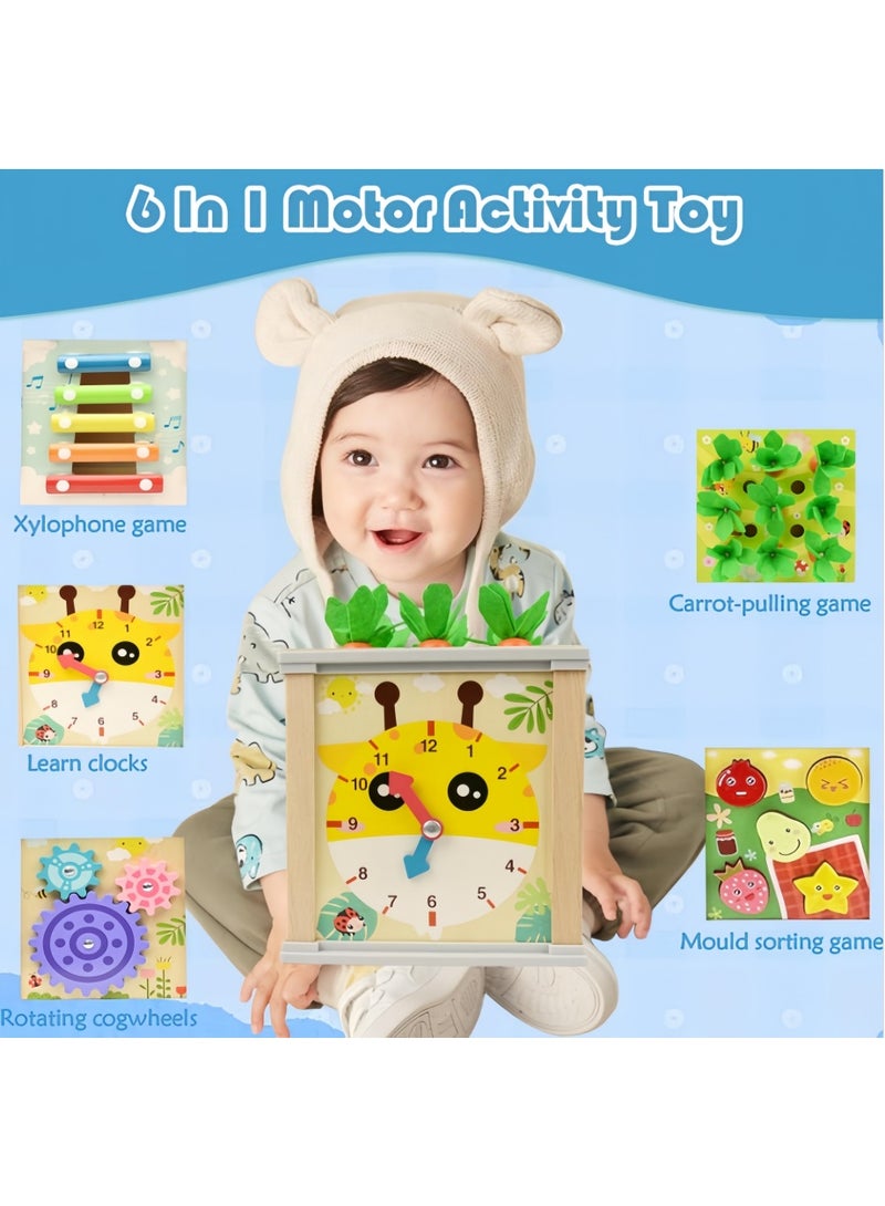 مكعب أنشطة خشبي 6 في 1، ألعاب مونتيسوري مع لعبة فرز وتكديس، صندوق كنز متعدد الوظائف، لعبة تكديس الجزر للأولاد والبنات - Image 3